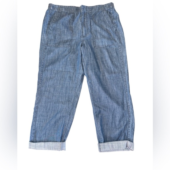 J.Crew Seaside Cropped High-Rise Chambray Pants Jeans AJ459 Indigo Size 12 - Picture 2 of 8